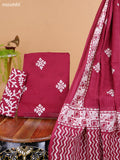 Maroon and Off White Cotton Dress Material With Batik Prints & Embroidery Work Buttas and Bottom & Dupatta