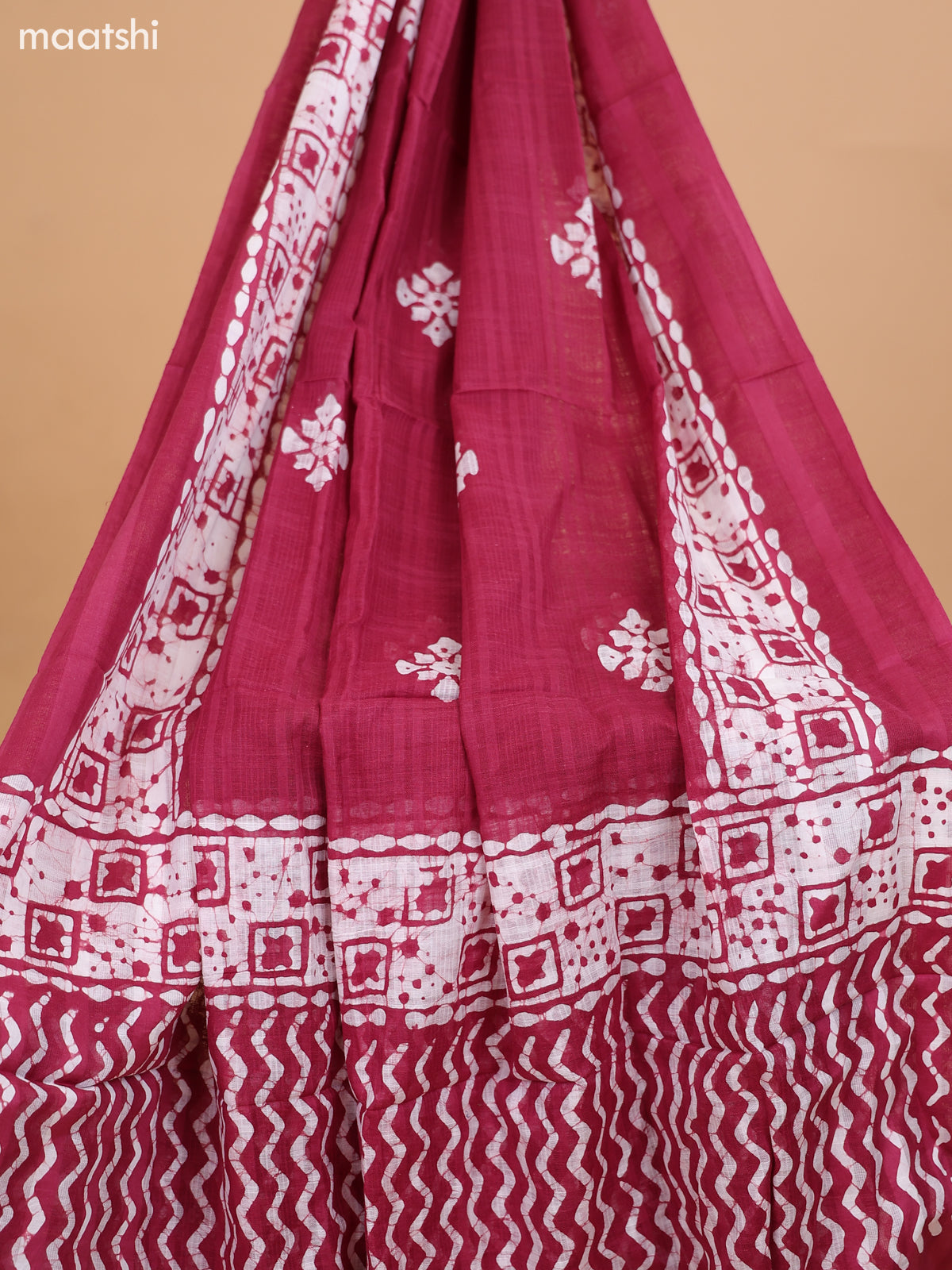 Maroon and Off White Cotton Dress Material With Batik Prints & Embroidery Work Buttas and Bottom & Dupatta