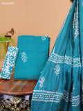 Green and Off White Cotton Dress Material With Prints and Bottom & Dupatta
