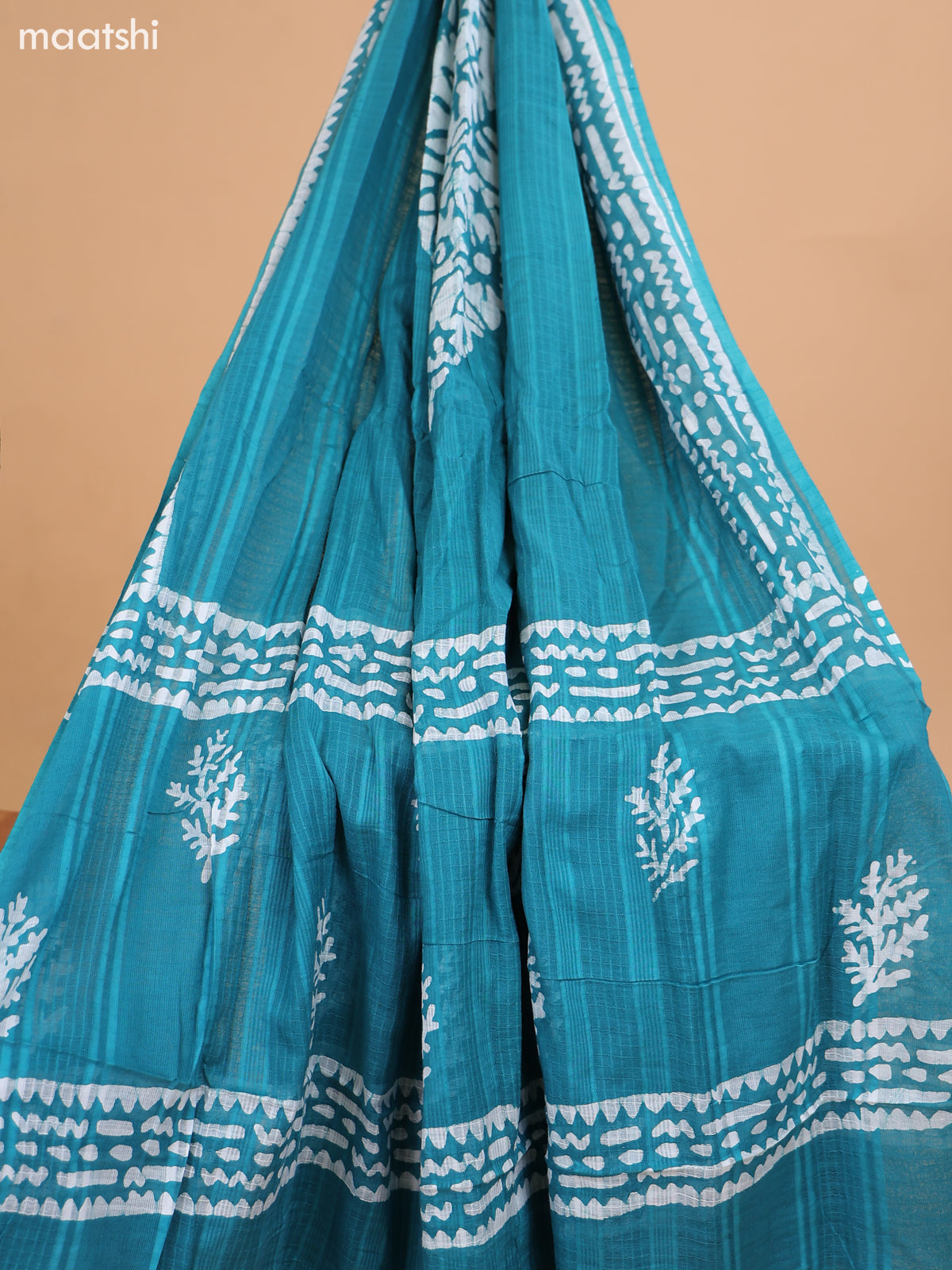 Green and Off White Cotton Dress Material With Prints and Bottom & Dupatta