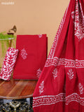 Red and Off White Cotton Dress Material With Prints and Bottom & Dupatta
