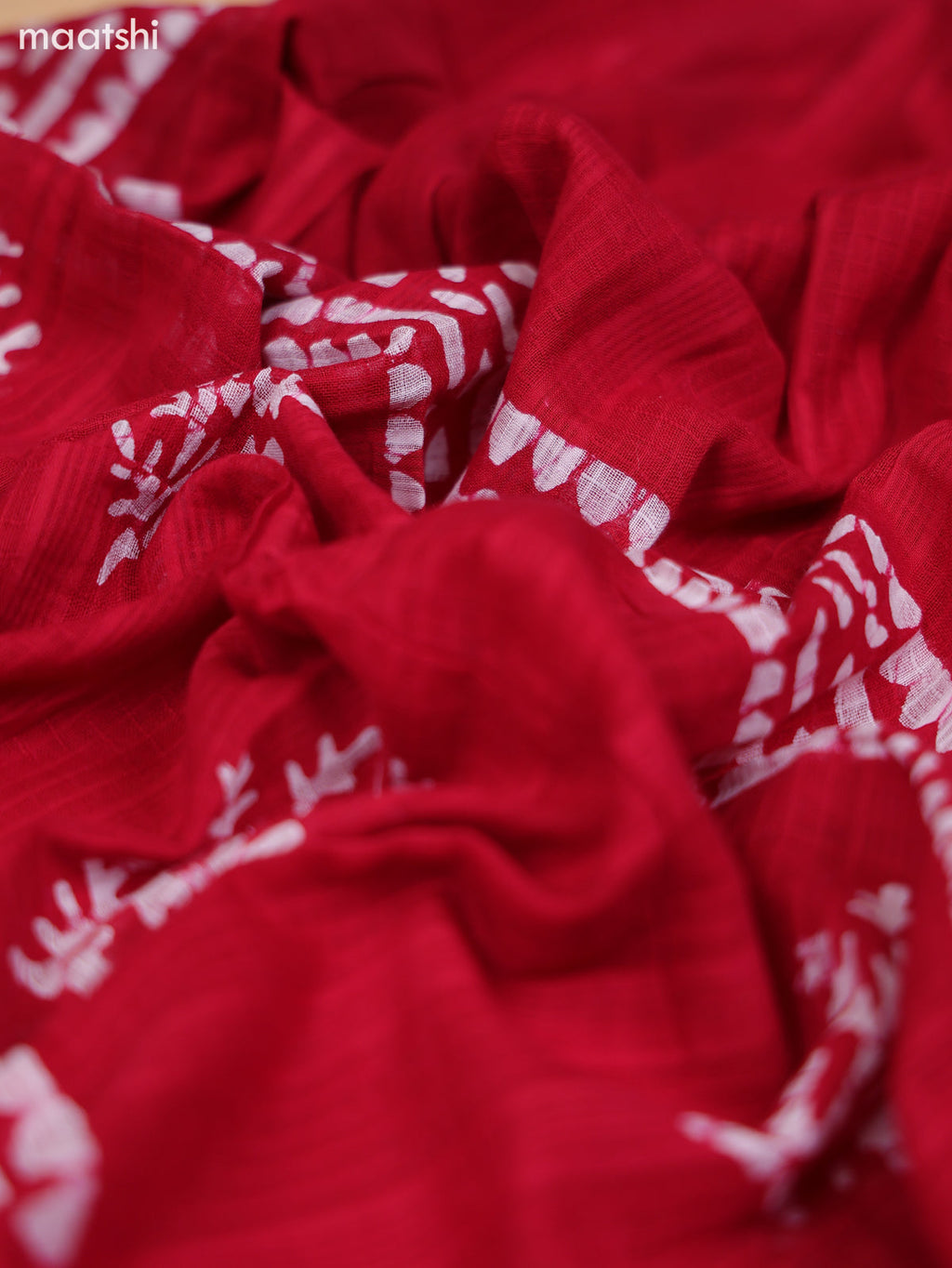 Red and Off White Cotton Dress Material With Prints and Bottom & Dupatta