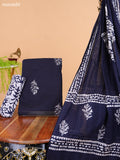 Navy Blue and Off White Cotton Dress Material With Prints and Bottom & Dupatta