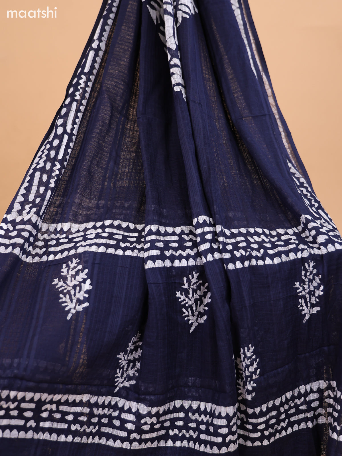 Navy Blue and Off White Cotton Dress Material With Prints and Bottom & Dupatta