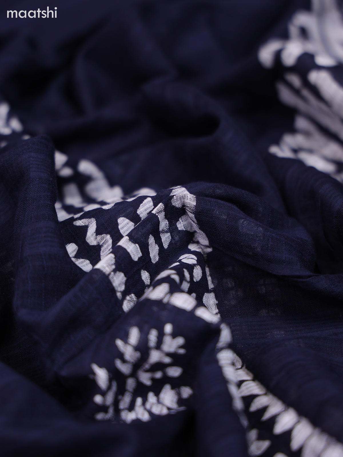 Navy Blue and Off White Cotton Dress Material With Prints and Bottom & Dupatta