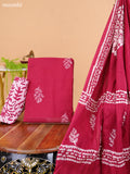 Maroon and Off White Cotton Dress Material With Prints and Bottom & Dupatta