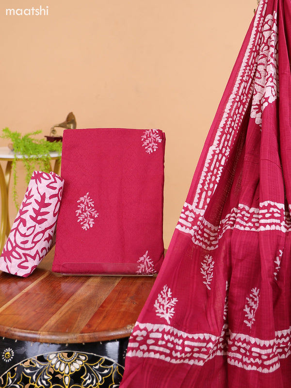 Maroon and Off White Cotton Dress Material With Prints and Bottom & Dupatta