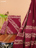 Maroon and Biege Cotton Dress Material With Batik Prints & French Knot Work Pattern and Bottom & Dupatta