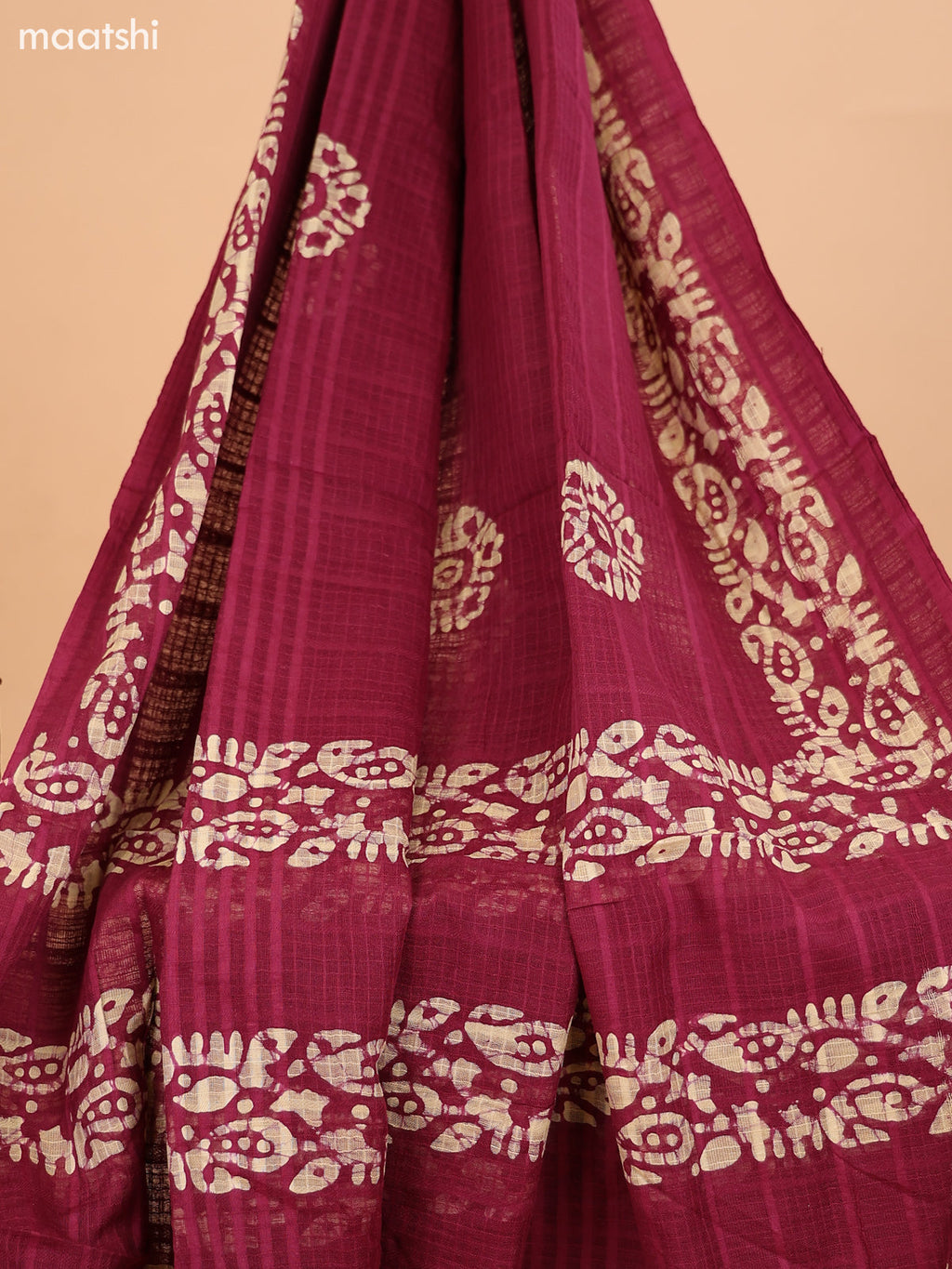 Maroon and Biege Cotton Dress Material With Batik Prints & French Knot Work Pattern and Bottom & Dupatta