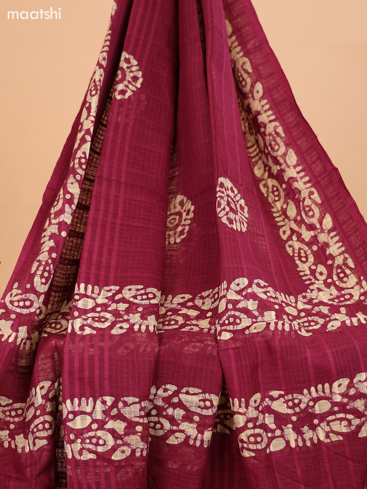Maroon and Biege Cotton Dress Material With Batik Prints & French Knot Work Pattern and Bottom & Dupatta