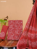 Rust and Off White Cotton Dress Material With Batik Prints & Hakoba Work Pattern and Bottom & Dupatta