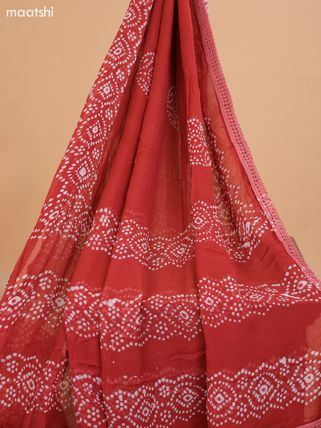 Rust and Off White Cotton Dress Material With Batik Prints & Hakoba Work Pattern and Bottom & Dupatta
