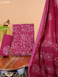 Maroon and Off White Cotton Dress Material With Batik Prints & Hakoba Work Pattern and Bottom & Dupatta