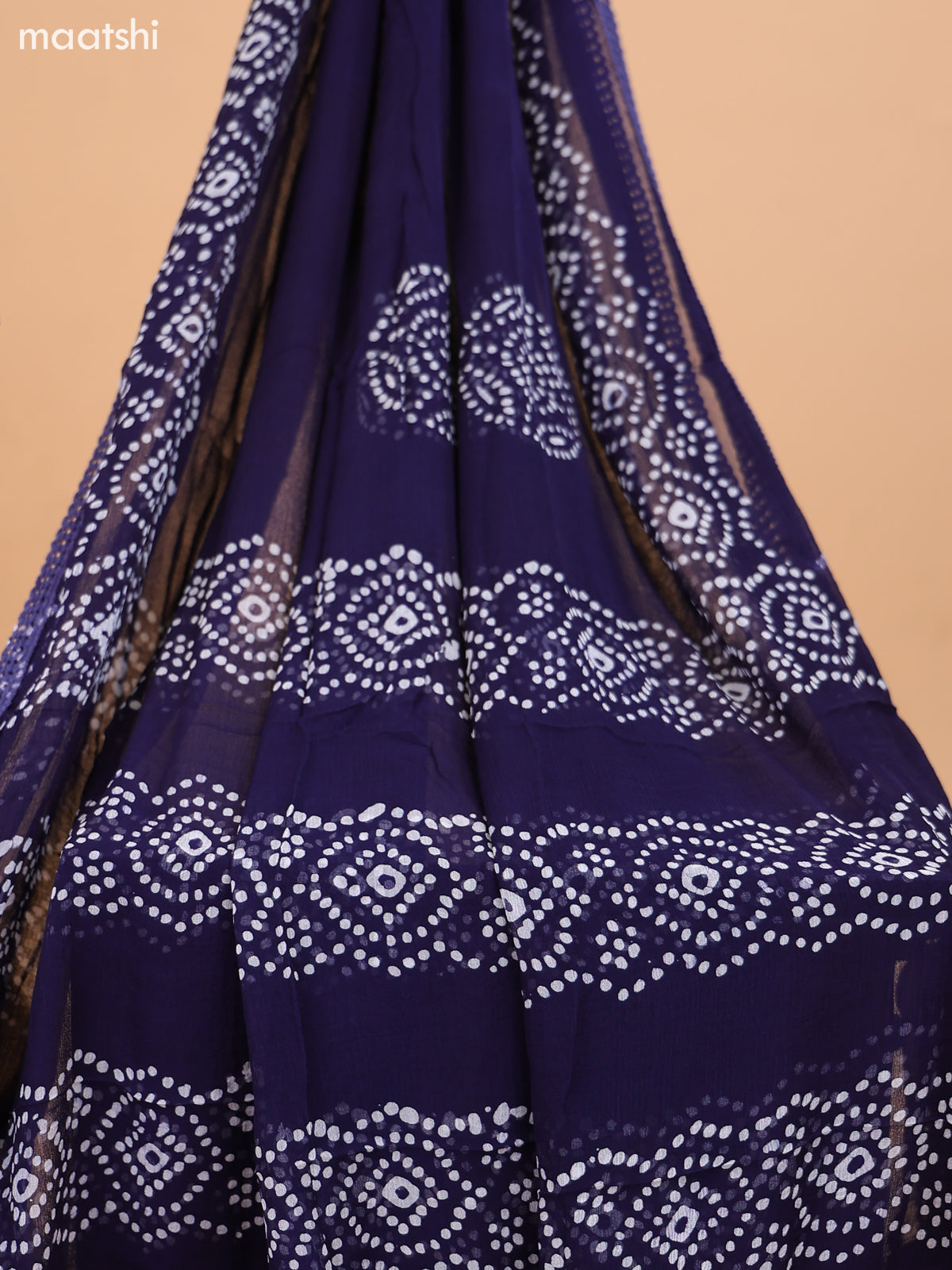 Navy Blue and Off White Cotton Dress Material With Batik Prints & Hakoba Work Pattern and Bottom & Dupatta
