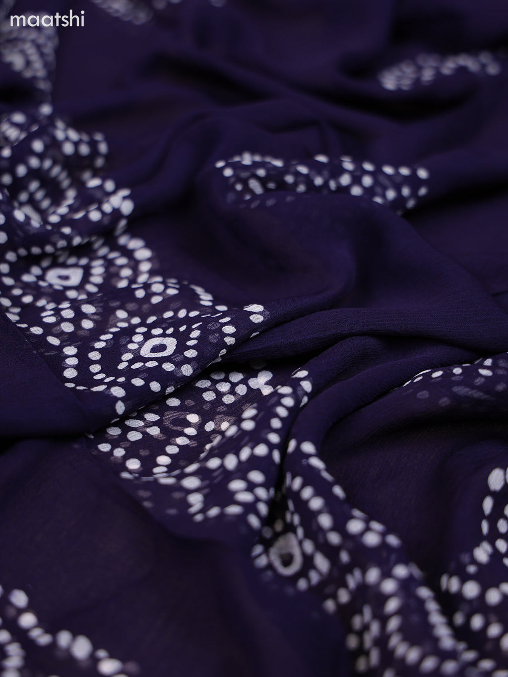 Navy Blue and Off White Cotton Dress Material With Batik Prints & Hakoba Work Pattern and Bottom & Dupatta