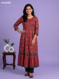 Maroon Cotton Ajrakh Printed Long Anarkali Kurti