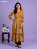 Dark Mustard Cotton Ajrakh Printed Long Anarkali Kurti