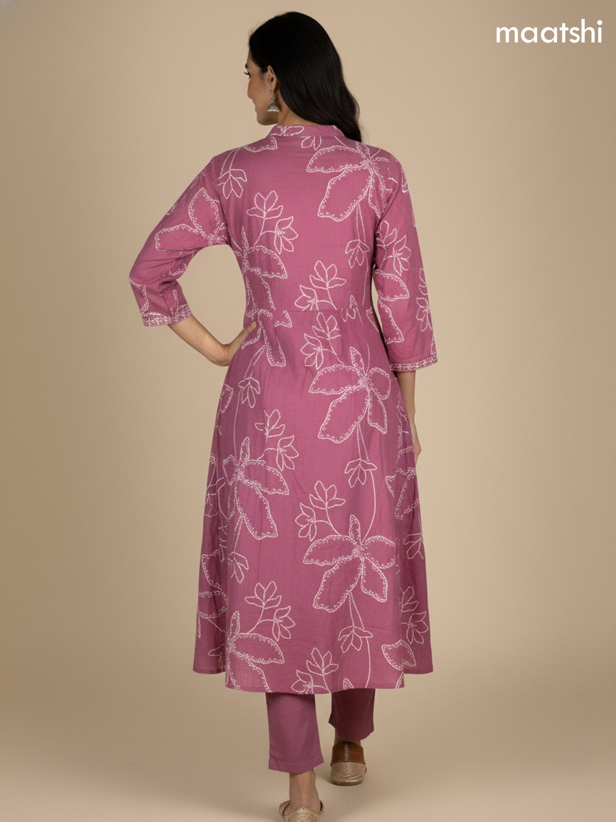 Dark Mauve Pink Cotton Printed Anarkali Suit