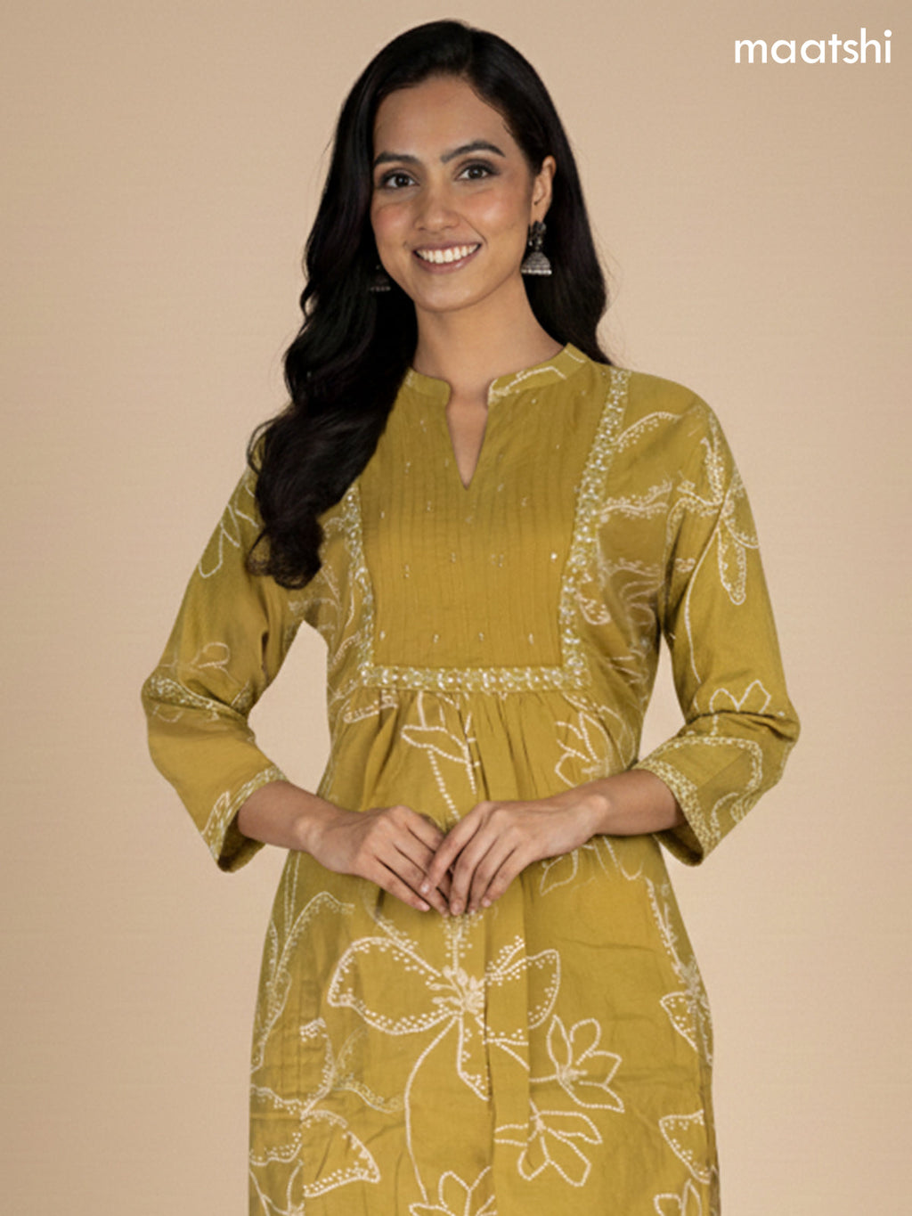 Lime Green Cotton Printed Anarkali Suit