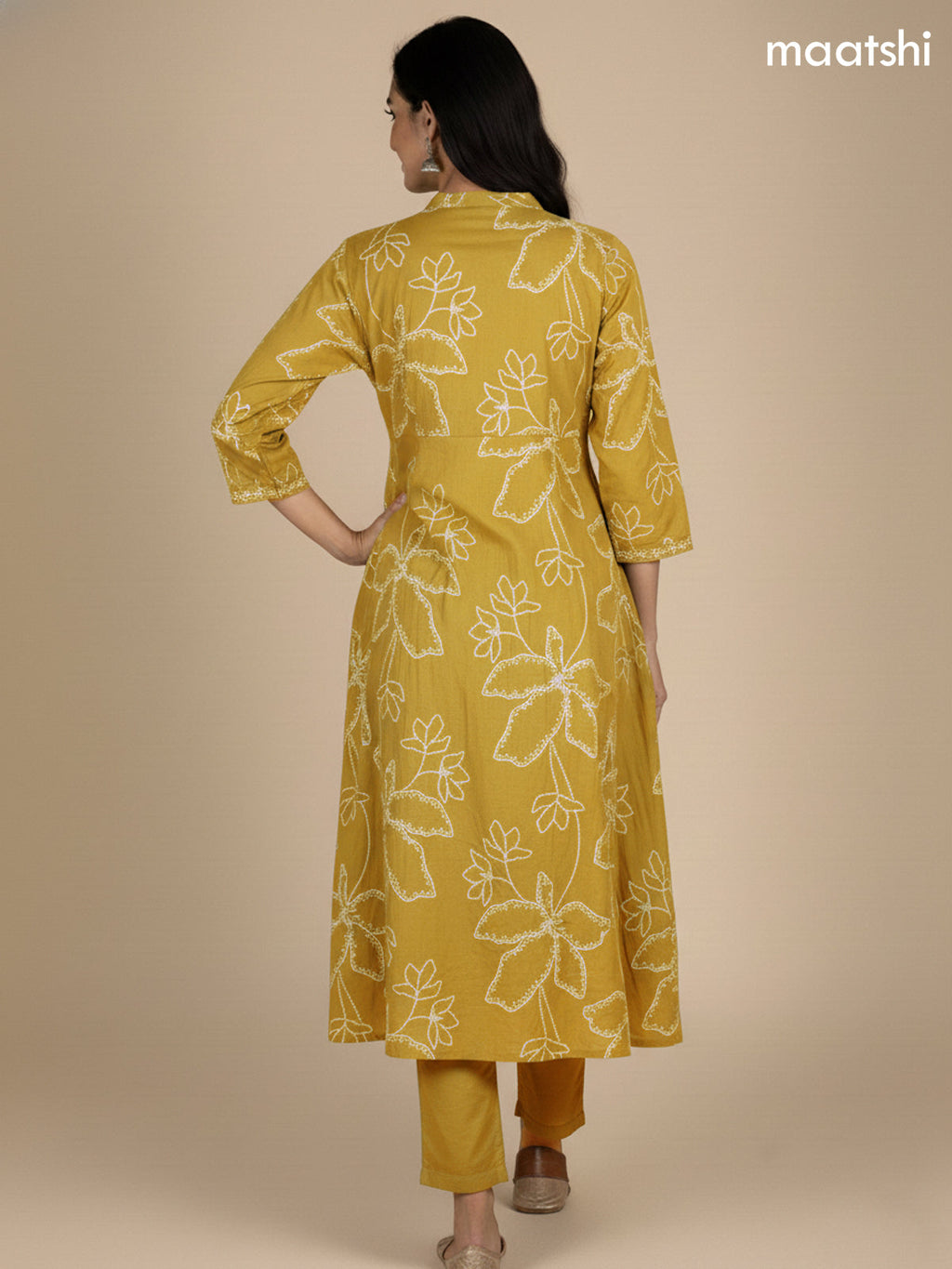 Lime Green Cotton Printed Anarkali Suit