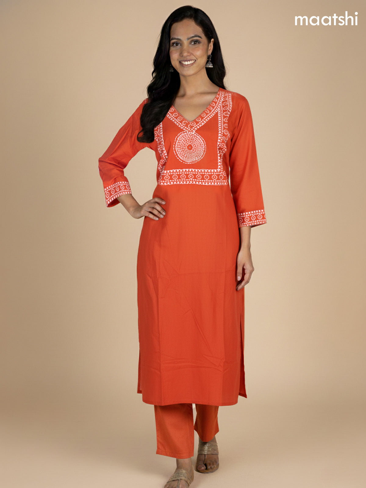 Rustic Orange Cotton Bandhani Printed Straight Suit