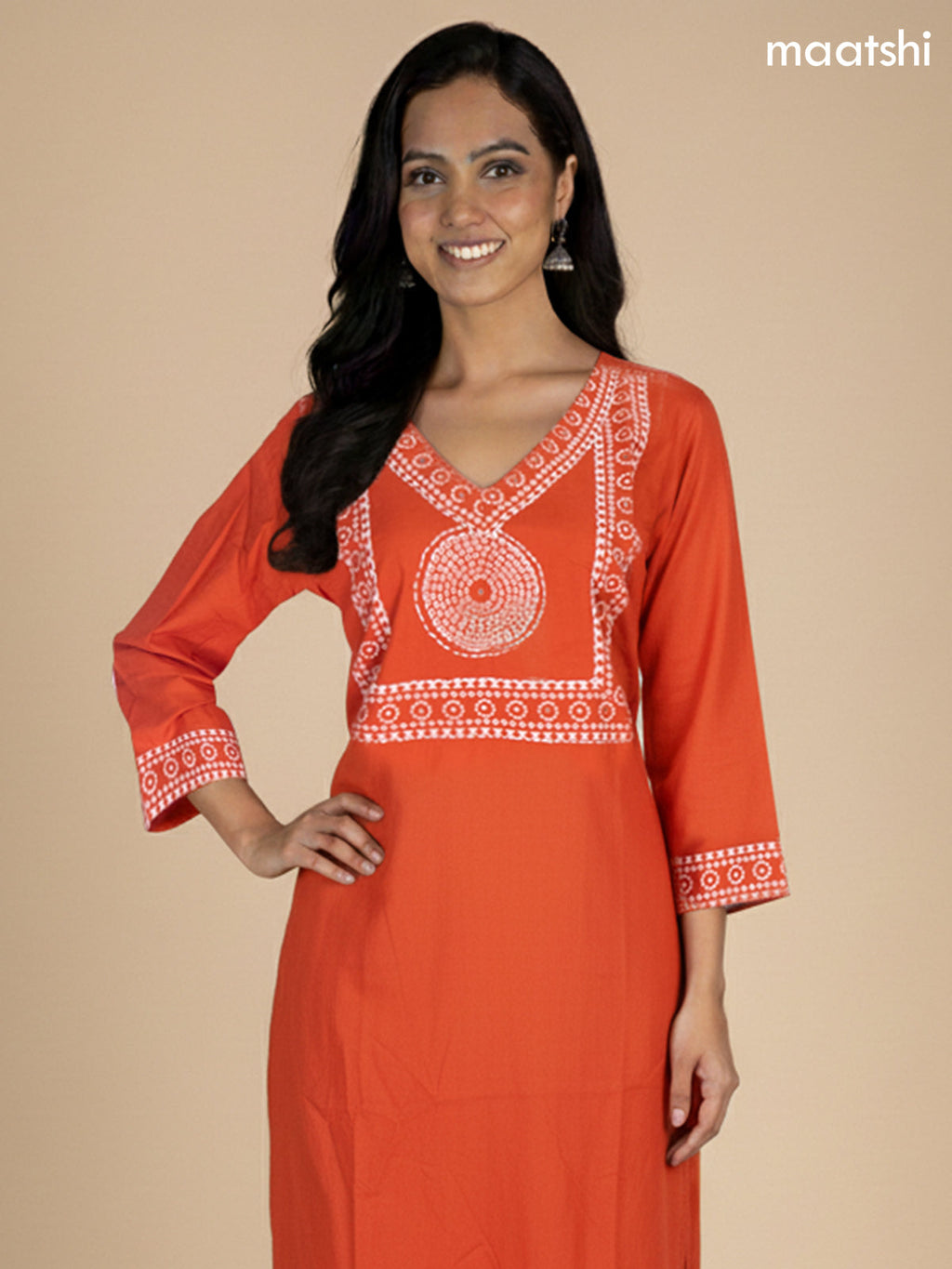 Rustic Orange Cotton Bandhani Printed Straight Suit