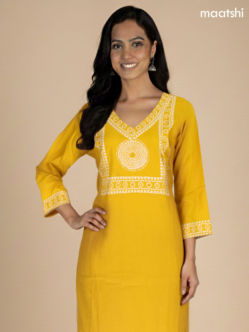 Mustard Yellow Cotton Bandhani Printed Straight Suit