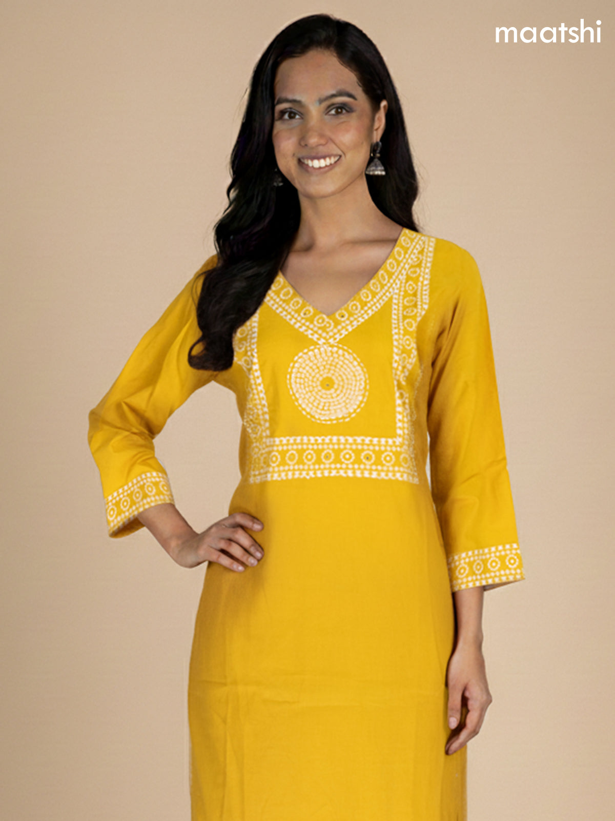 Mustard Yellow Cotton Bandhani Printed Straight Suit