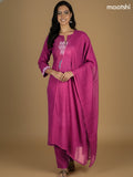 Magenta Pink Shade Cotton Embroidery Work Straight Suit