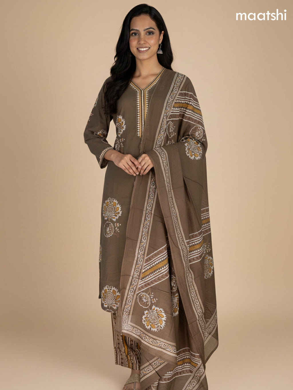 Sap Green Cotton Printed Straight Suit