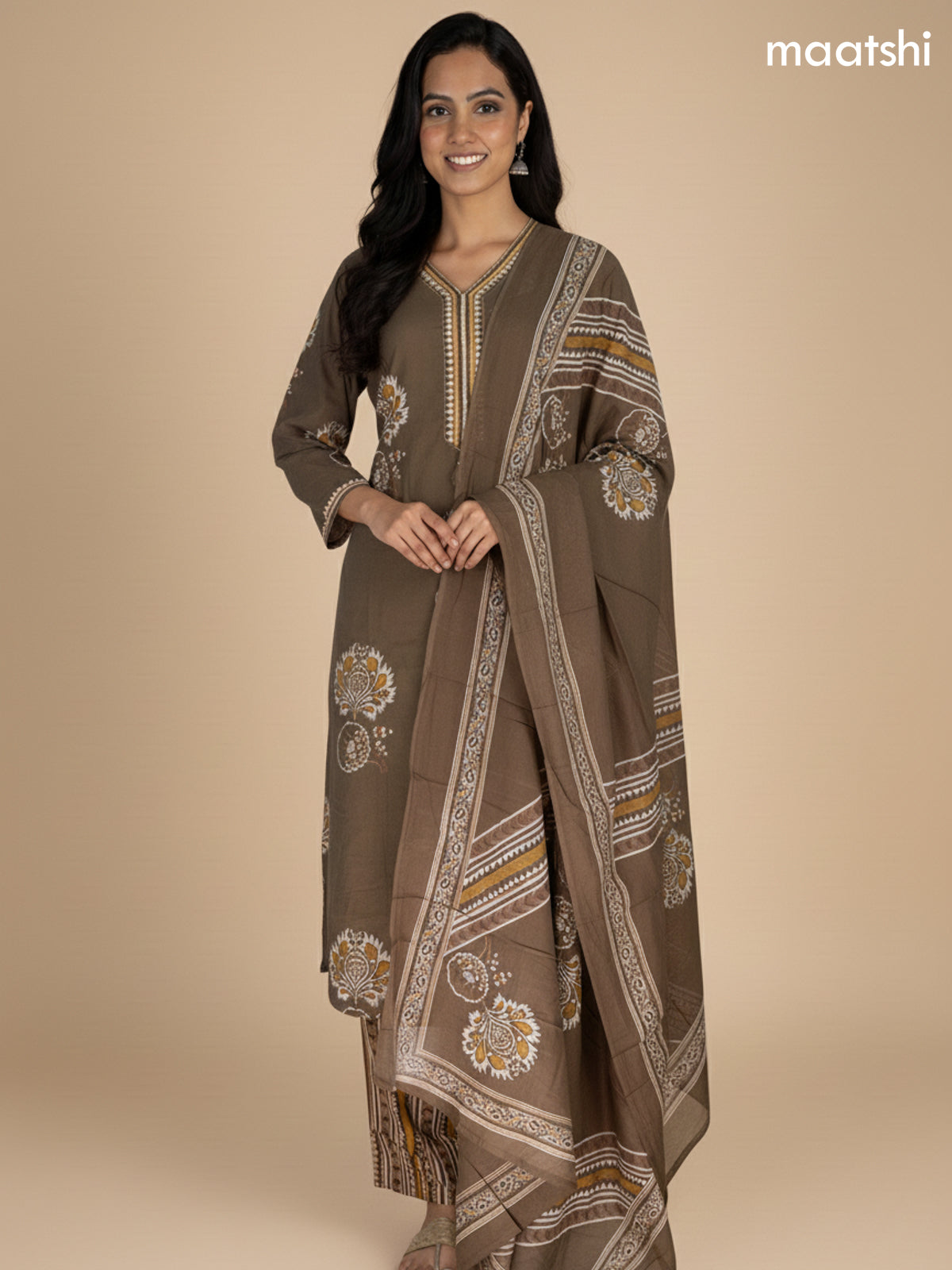 Sap Green Cotton Printed Straight Suit