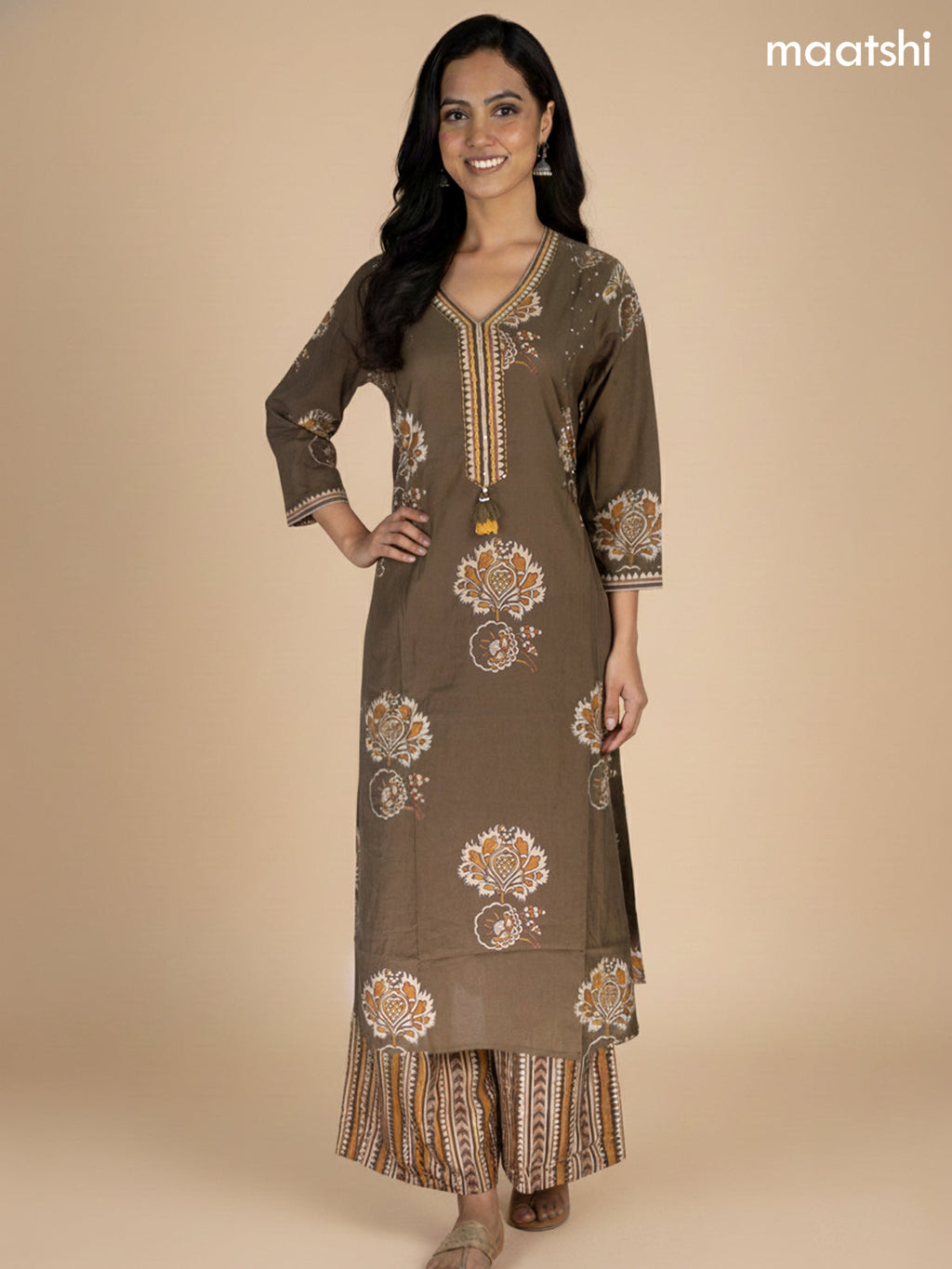 Sap Green Cotton Printed Straight Suit