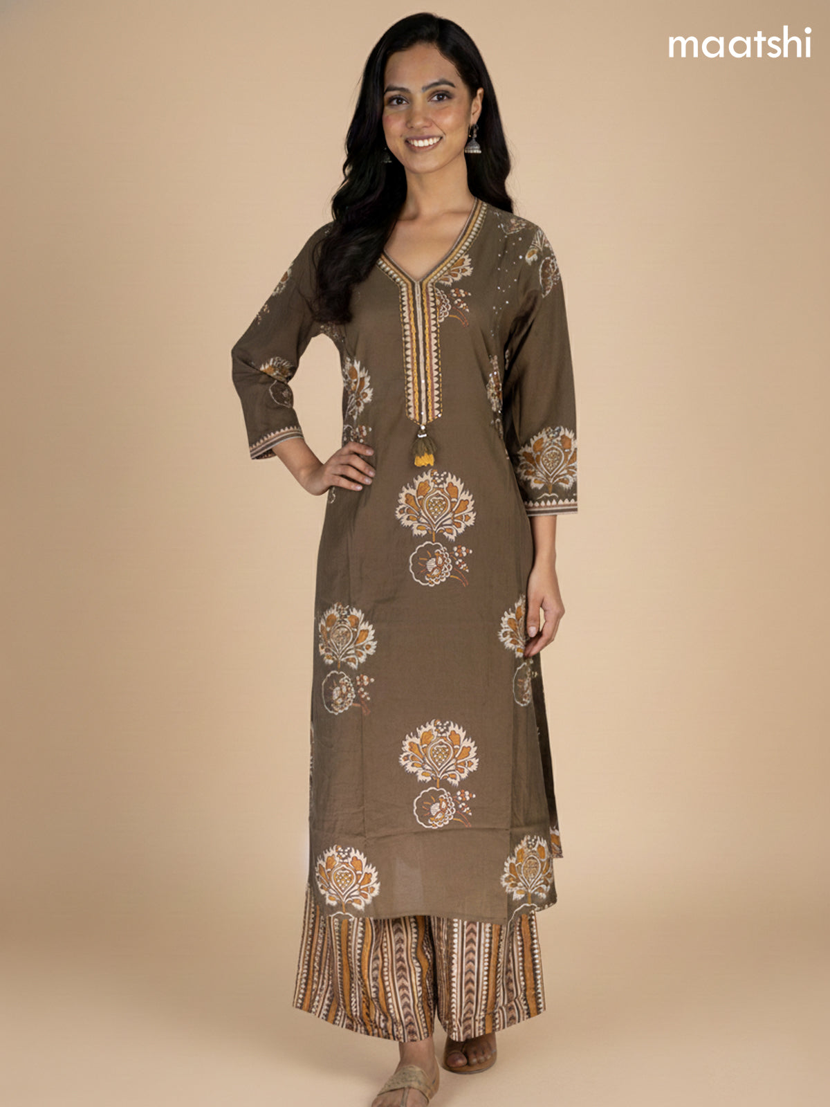 Sap Green Cotton Printed Straight Suit