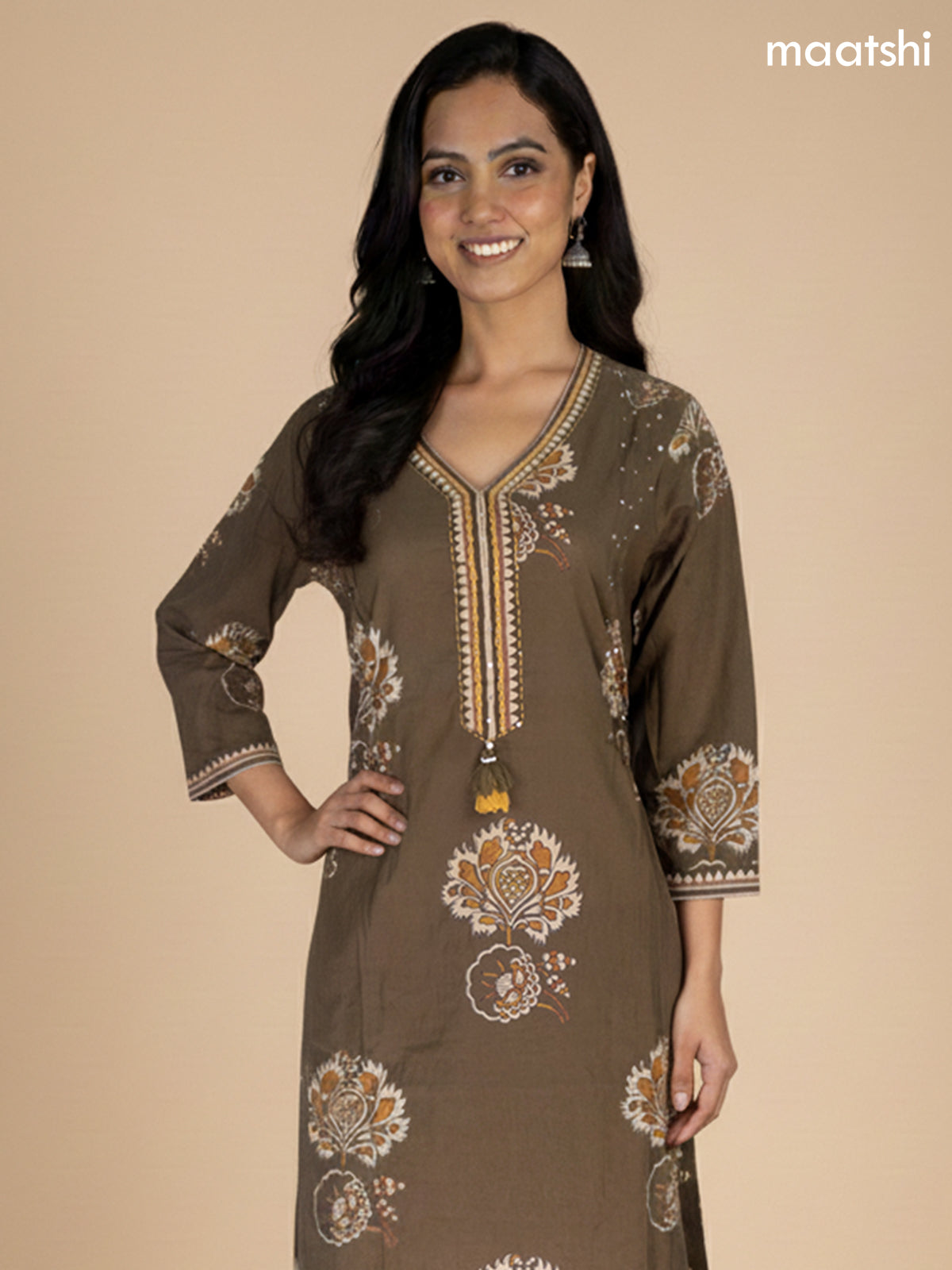 Sap Green Cotton Printed Straight Suit