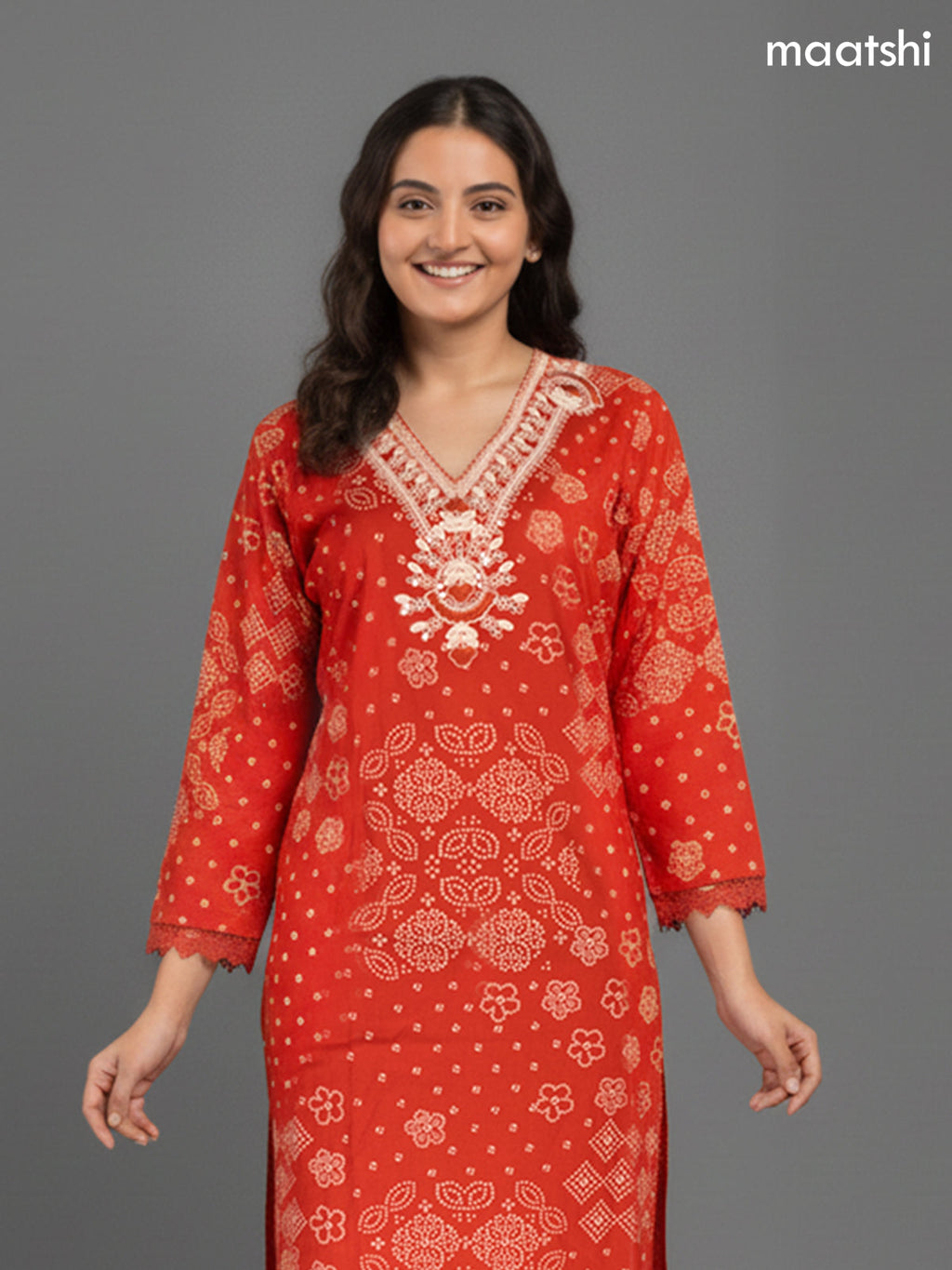 Rustic Orange Cotton Bandhini Printed Straight Suit
