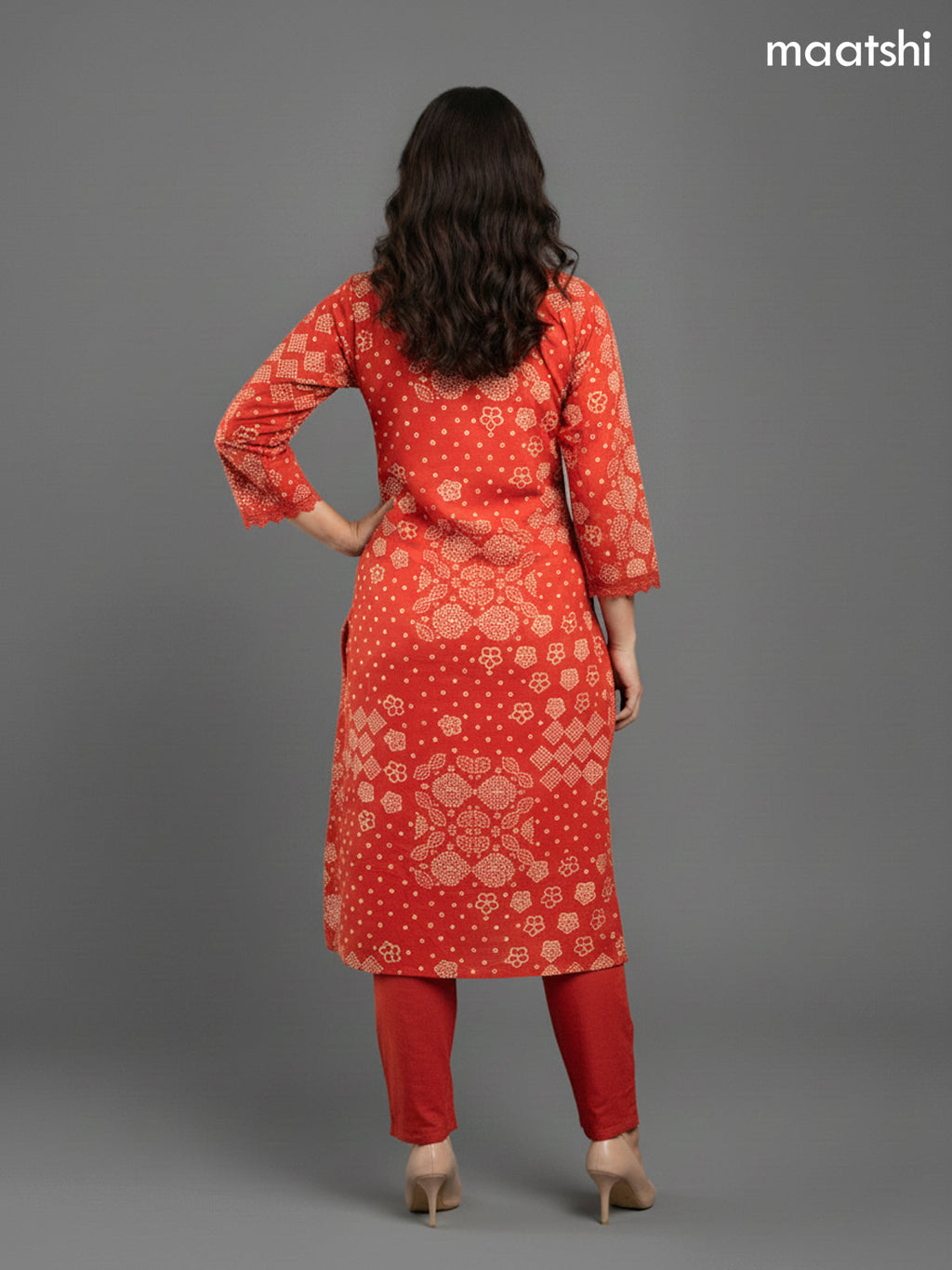 Rustic Orange Cotton Bandhini Printed Straight Suit
