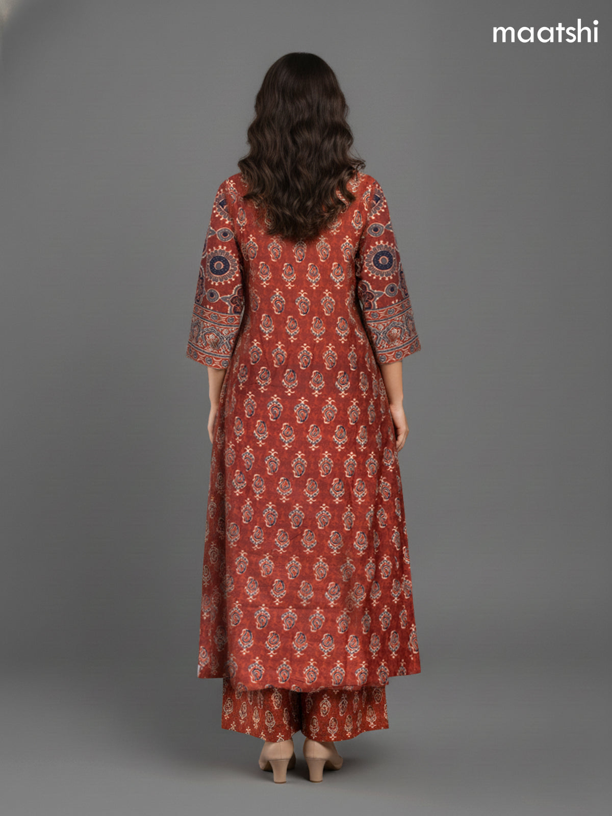 Rustic Maroon Cotton Block Printed Anarkali Suit