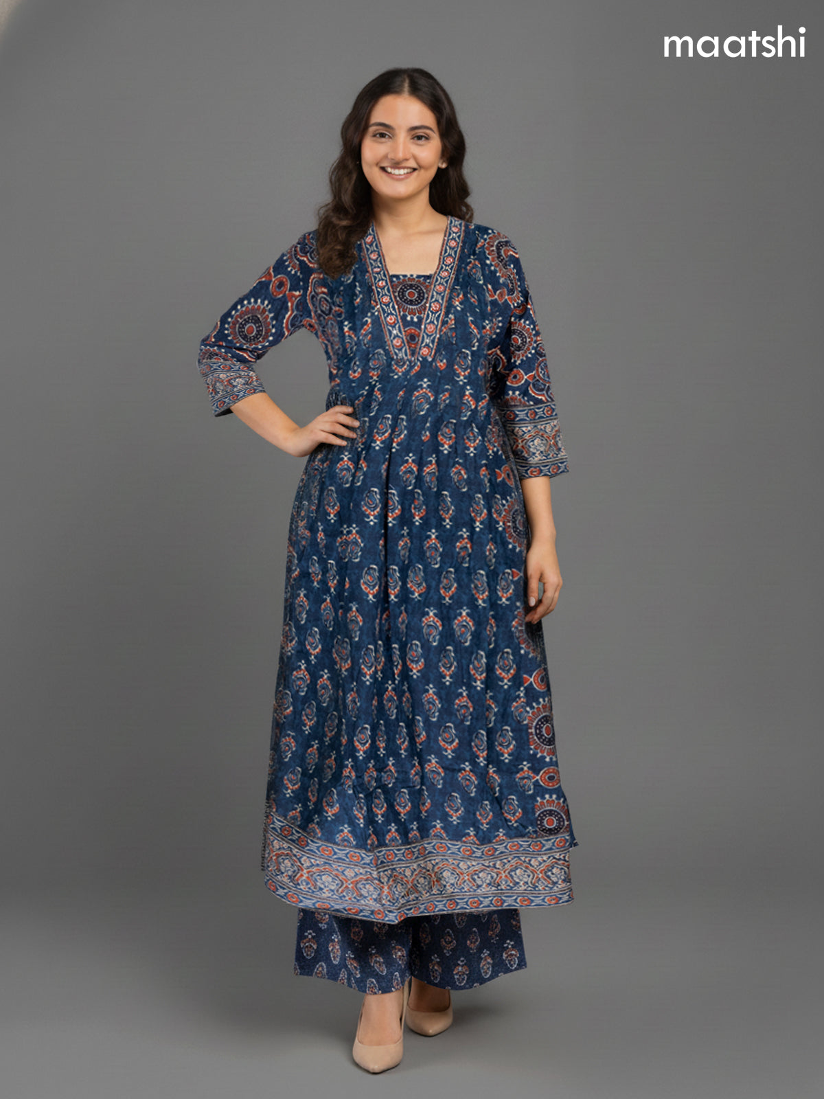 Peacock Green Cotton Block Printed Anarkali Suit
