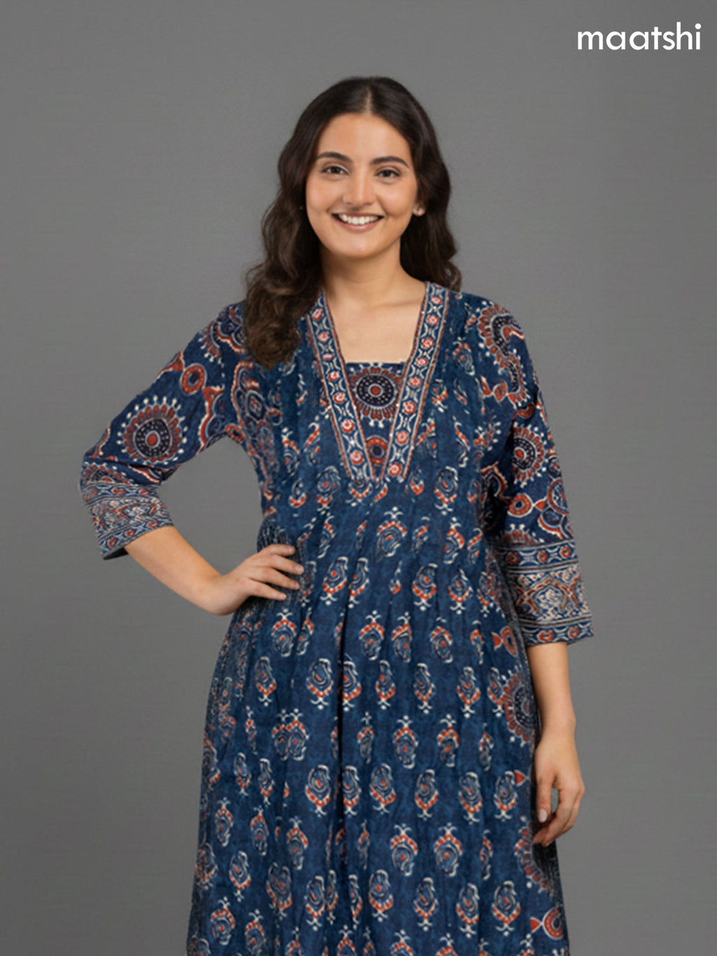 Peacock Green Cotton Block Printed Anarkali Suit