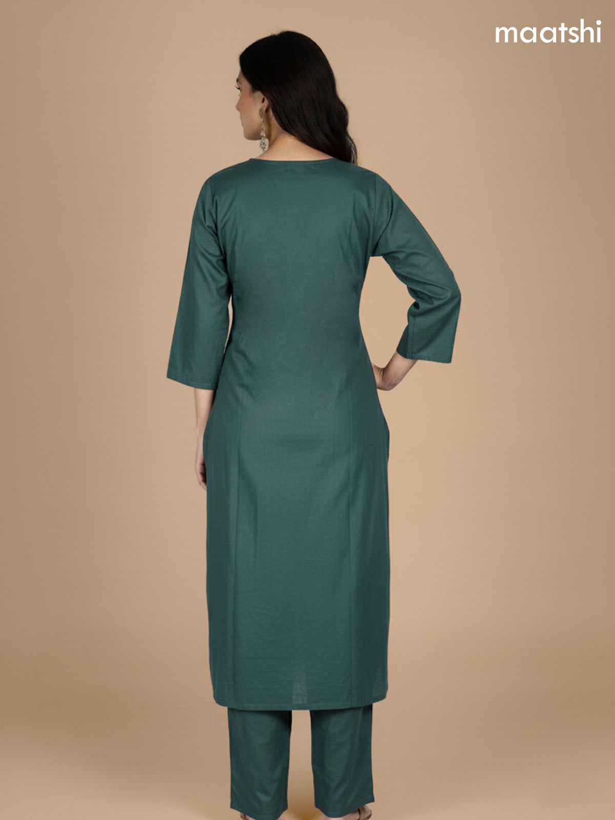 Green Cotton Ajrakh Printed Neck Pattern Straight Suit