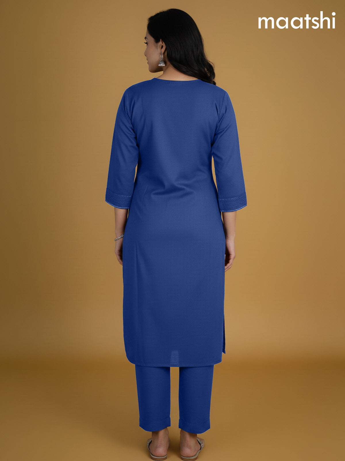 Blue Cotton Ajrakh Printed Neck Pattern Straight Suit