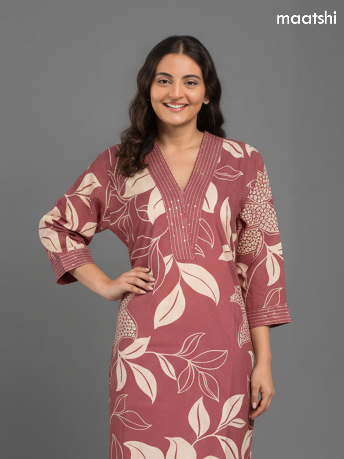 Mauve Pink Shade Cotton Floral Printed Straight Suit