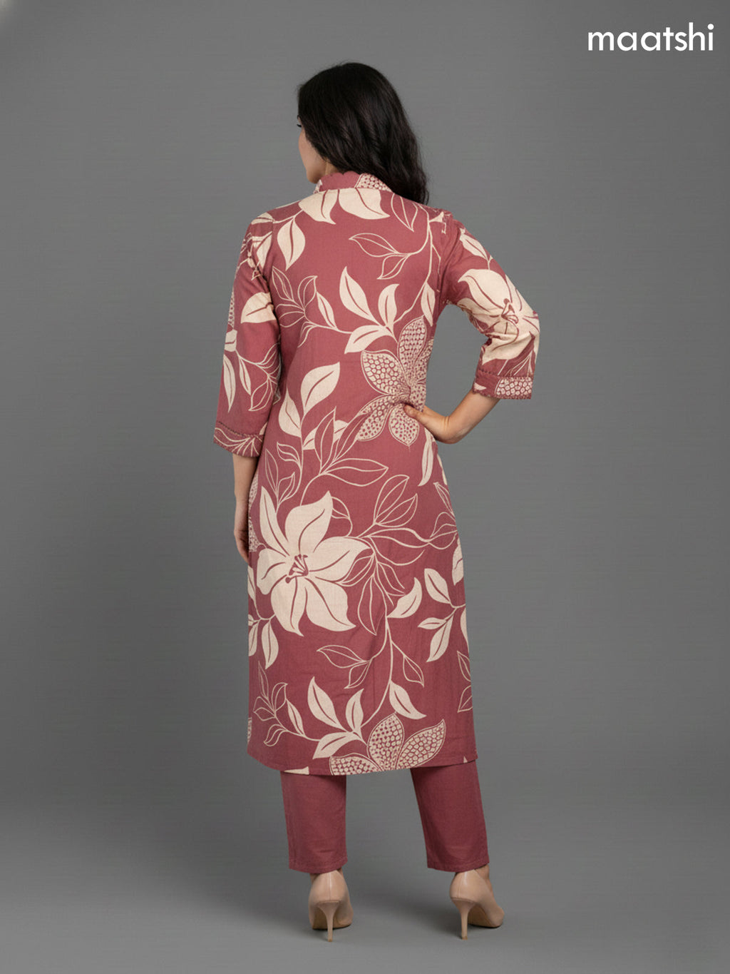 Mauve Pink Shade Cotton Floral Printed Straight Suit