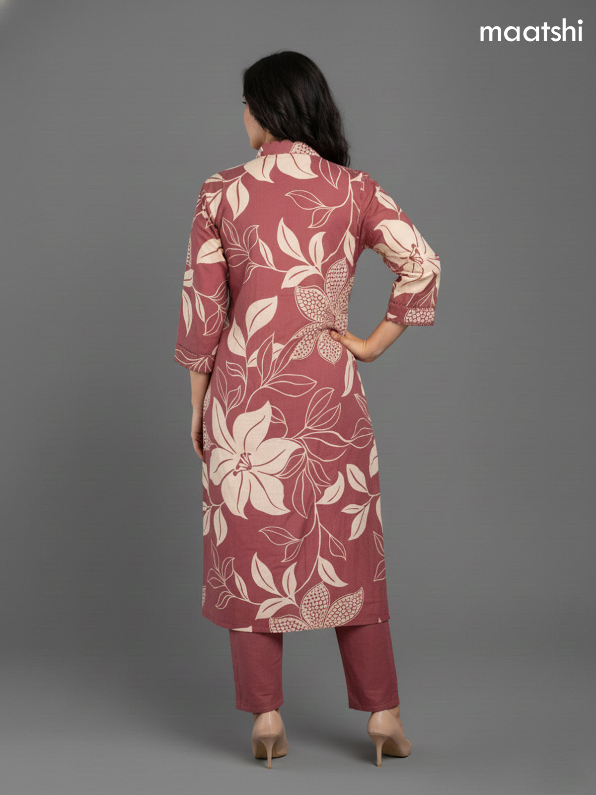 Mauve Pink Shade Cotton Floral Printed Straight Suit