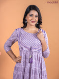 Cotton anarkali kurti lavender shade with allover prints & mirror sequin work neck pattern without pant