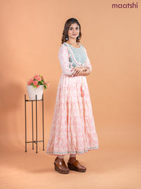 Cotton anarkali kurti cream with allover prints & mirror sequin work neck pattern without pant