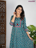 Cotton anarkali kurti teal green and mauve pink with allover butta prints & sequin beaded neck pattern without pant