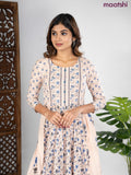 Cotton anarkali kurti mild peach shade and blue shade with allover prints & sequin beaded neck pattern without pant