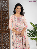 Cotton anarkali kurti mild peach shade and pink shade with allover prints & sequin beaded neck pattern without pant