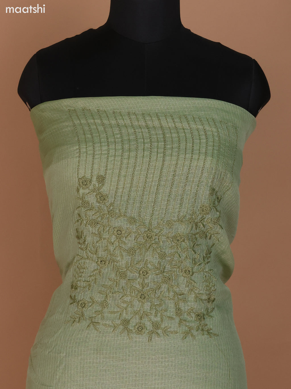 Pastel Green Kota Dress Material With Embroidery Work and Bottom & Dupatta